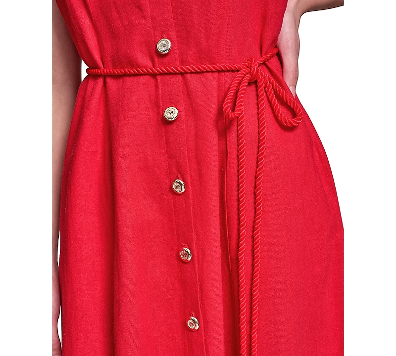 Karl Lagerfeld Paris Women's Collared with Rope Belt Shirtdress