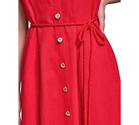 Karl Lagerfeld Paris Women's Collared with Rope Belt Shirtdress