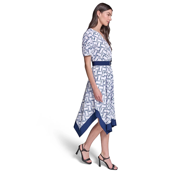 Karl Lagerfeld Paris Women's Printed Hanky Hem Midi Dress
