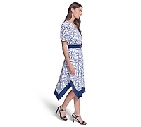 Karl Lagerfeld Paris Women's Printed Hanky Hem Midi Dress