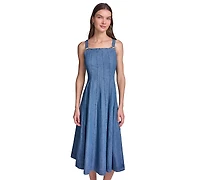 Karl Lagerfeld Paris Women's Chambray Fit & Flare Midi with Bow Pins Dress