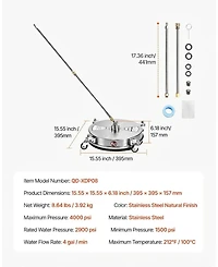 Sugift Pressure Washer Surface Cleaner, 15" Stainless Steel, 4000 Max Psi, for Concrete