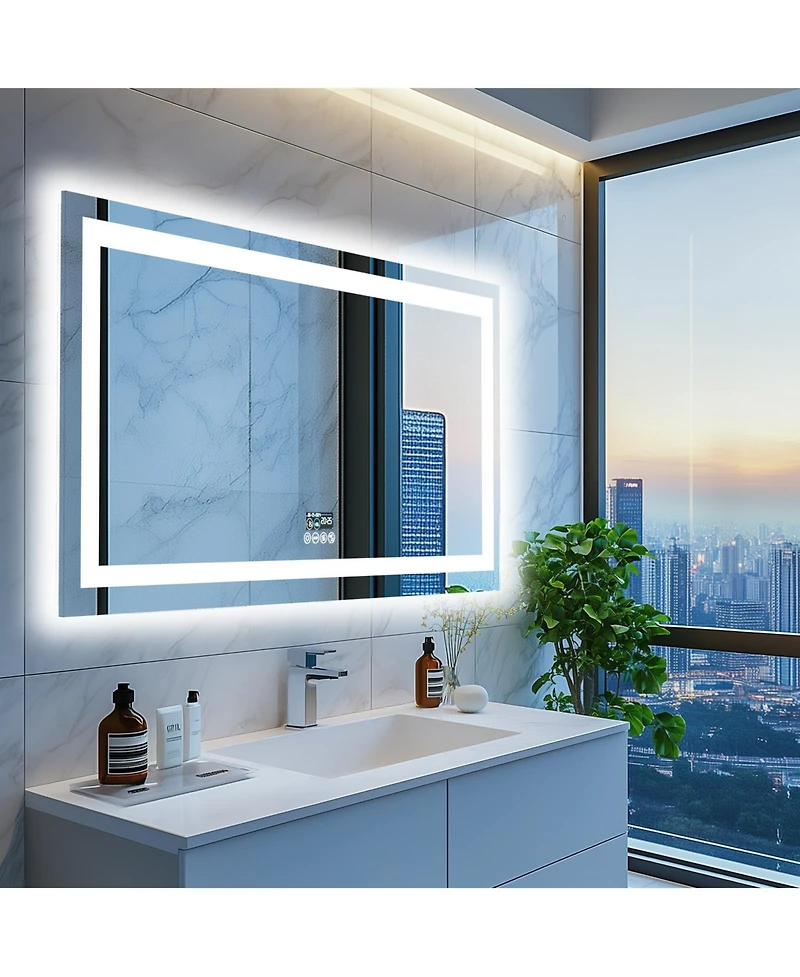 Luvodi 59.4x30.7 inch Colours Wall Mounted Vanity Mirror Bluetooth Speaker Digital Display Front Light Anti Fog for Hotel Bathroom