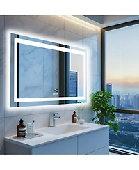 Luvodi 59.4x30.7 inch Colours Wall Mounted Vanity Mirror Bluetooth Speaker Digital Display Front Light Anti Fog for Hotel Bathroom