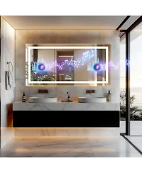 Luvodi 63 x 31.5 in Smart Led Bathroom Vanity Mirror with Bluetooth Speaker and 11-Setting Dimmable Lighting