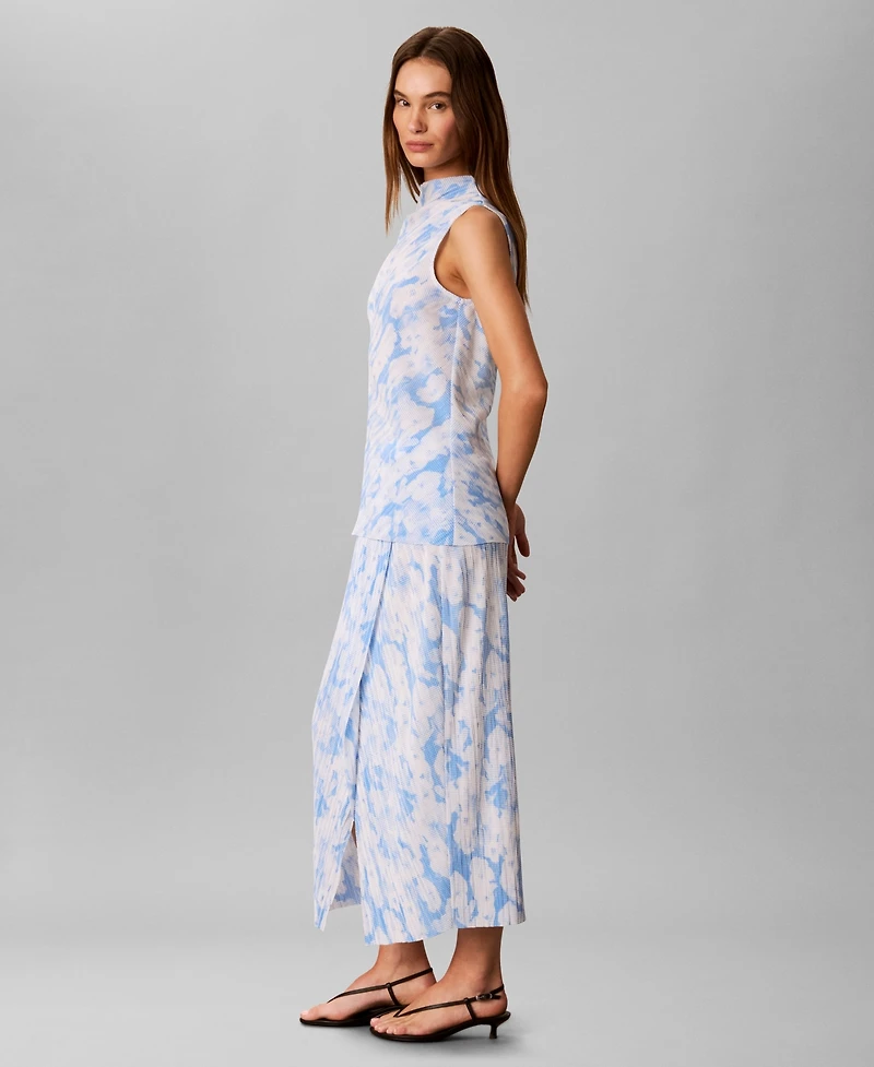 Calvin Klein Women's Printed Plisse Bias Seam Midi Skirt