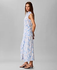 Calvin Klein Women's Printed Plisse Bias Seam Midi Skirt