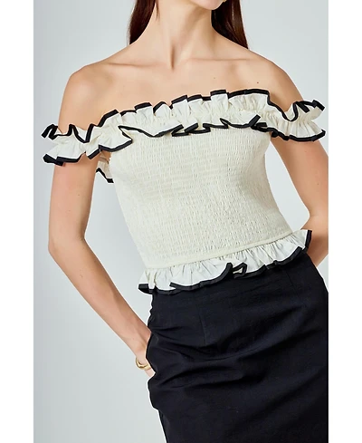 endless rose Women's Off the Shoulder Ruffle Smocked Top