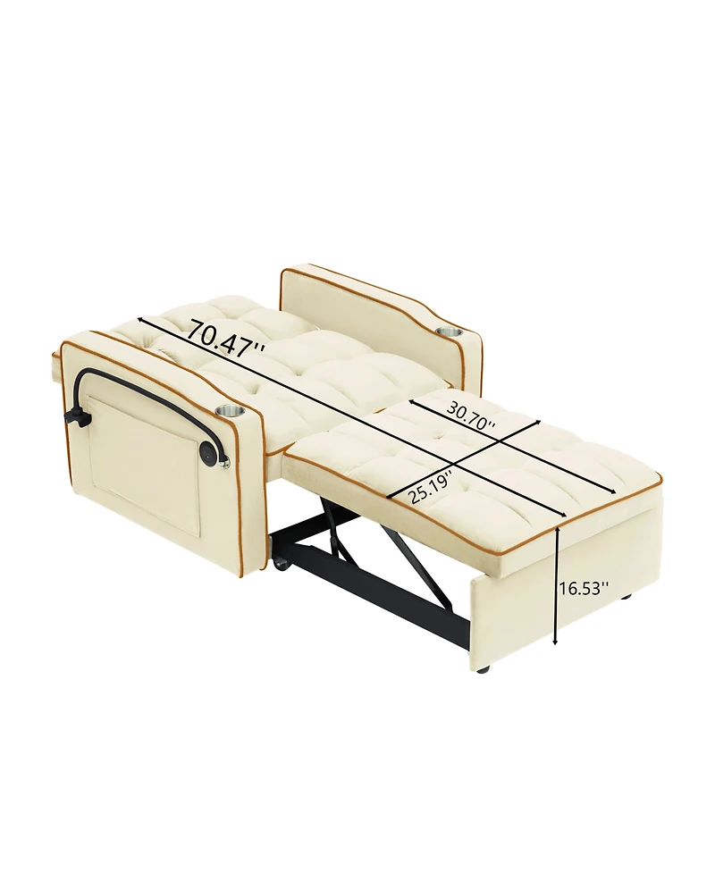 Rainsken Convertible Pull Out Sofa Bed, Modern Single Recliner with Adjustable Back, Usb Port, Ashtray and Rotating Phone Stand for Home Living Room