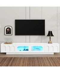 Rainsken Tv Stand with Fluted Tempered Glass Doors for TVs , Media Console Table with App-Controlled Led Light for Living Room
