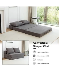 Rainsken Foldable Sofa Bed, 47.6'' Convertible Sleeper Chair, Corduroy Boneless Couch with 2 Pillows for Living Room, Home Office