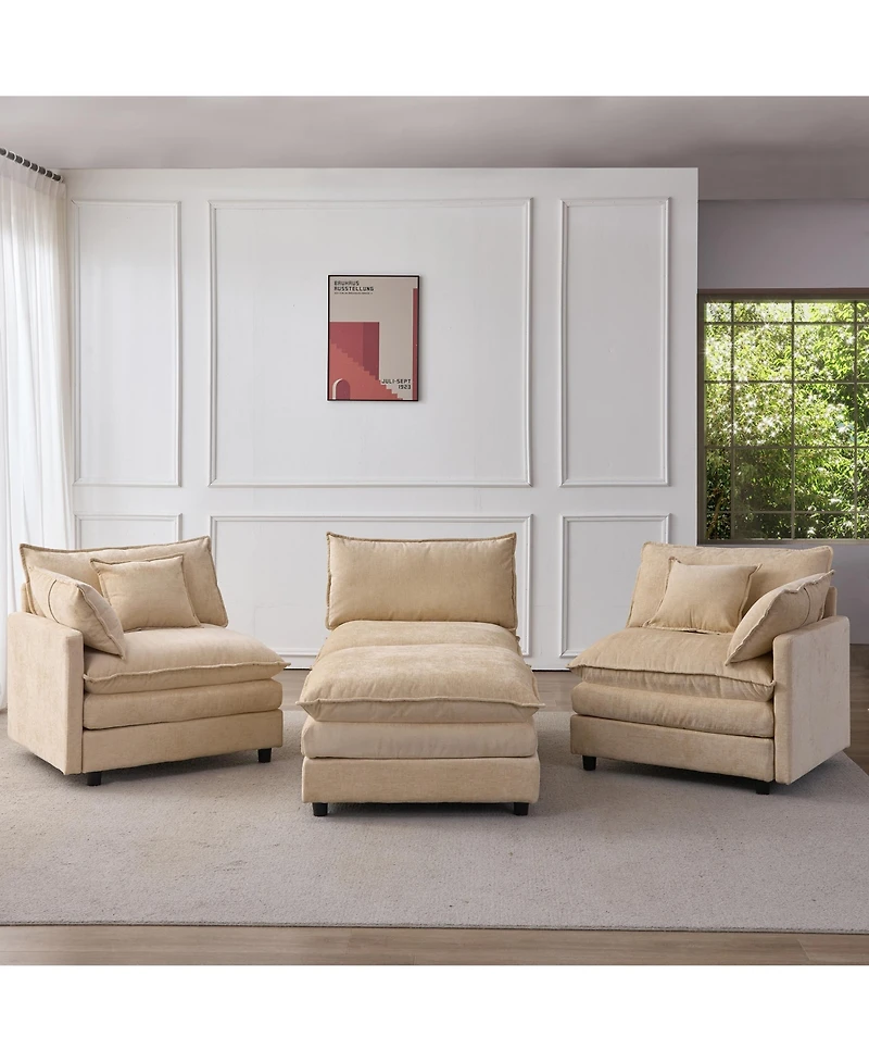 Rainsken 105" Modular Sectional Sofa, Modern L-Shaped 3-Seater Couch, Convertible Chenille Fabric Sofa with Detachable Ottoman for Living Room