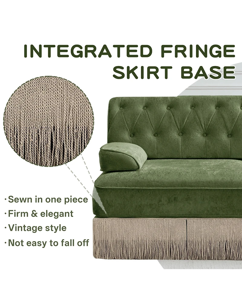 Rainsken 77" Loveseat Sofa, Velvet Upholstered 2-Seater Couch with Button Tufted Back and Floor-Length Tassel Fringe Skirt for Living Room