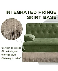 Rainsken 77" Loveseat Sofa, Velvet Upholstered 2-Seater Couch with Button Tufted Back and Floor-Length Tassel Fringe Skirt for Living Room