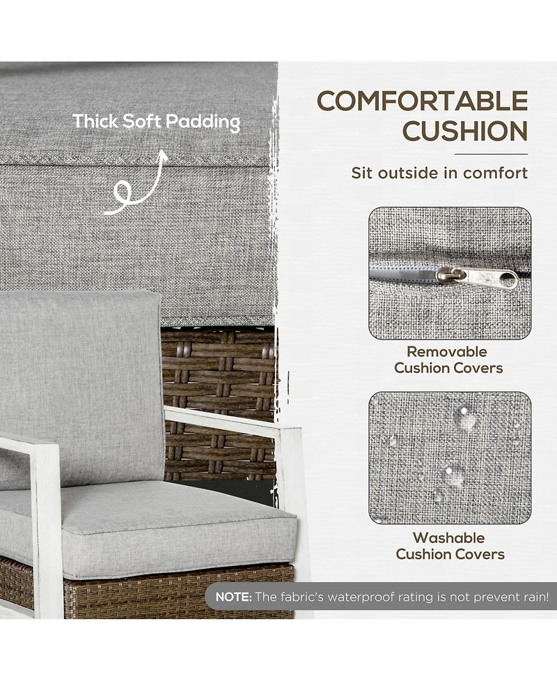 Outsunny 5-Piece Outdoor Pe Rattan Wicker Patio Furniture Set, Cushions, 1 Loveseat, 2 Armchairs, 1 Faux Wood Slat Two-Tier Center Coffee Table, 1 Two