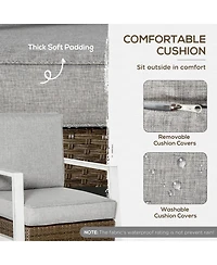 Outsunny 5-Piece Outdoor Pe Rattan Wicker Patio Furniture Set, Cushions, 1 Loveseat, 2 Armchairs, 1 Faux Wood Slat Two-Tier Center Coffee Table, 1 Two