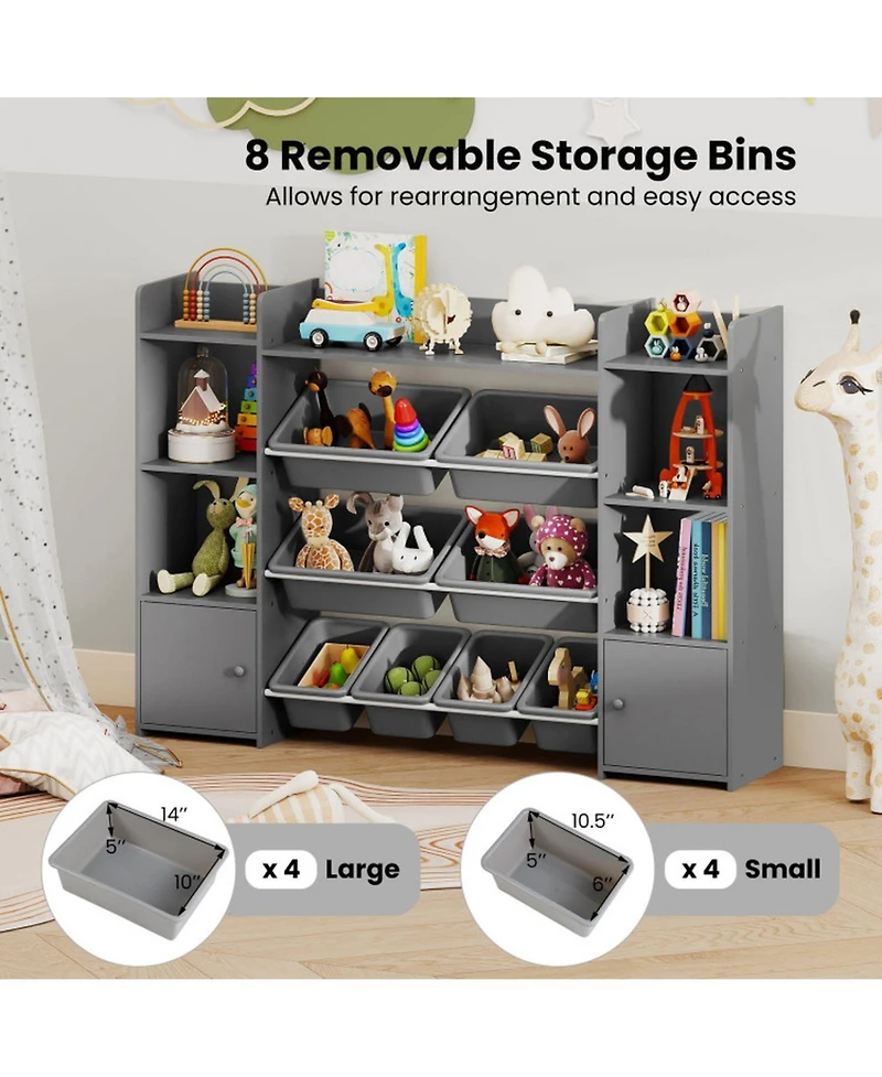 Gouun 56 in Large Toy Storage Organizer with 8 Removable Bins and Bookshelf