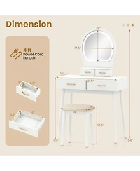 Sugift Small Vanity Makeup Dressing Table Set with Cushioned Stool and Led Lighted Mirror