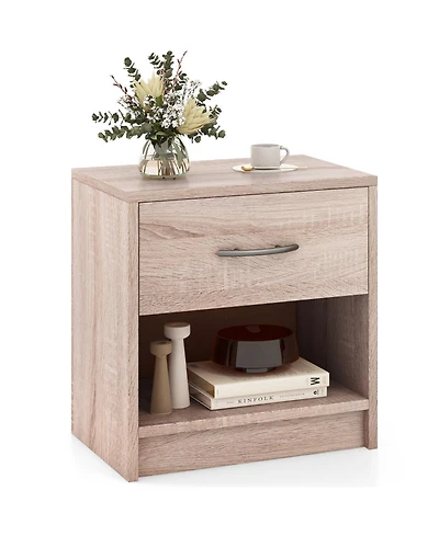 Sugift Bedside Table Nightstand with Drawer and Open Storage Shelf