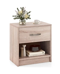 Sugift Bedside Table Nightstand with Drawer and Open Storage Shelf