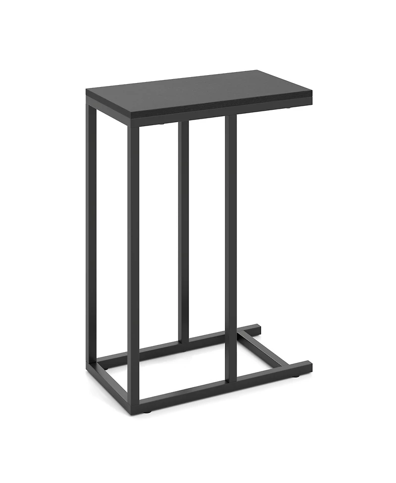 Sugift C-shaped Side Table with Heavy-duty Metal Frame