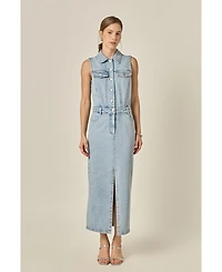 Grey Lab Women's Sleeveless Maxi Denim Dress