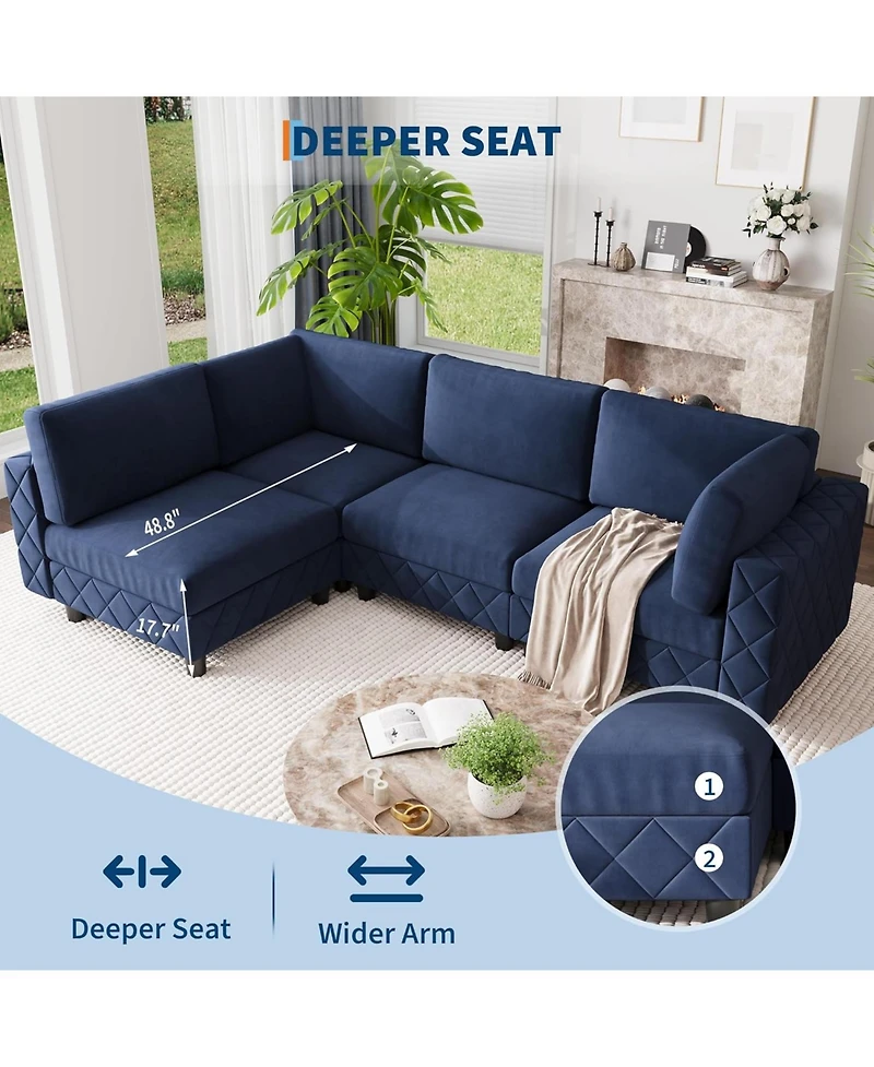 gaomon 134 in Modular Sectional Sofa, 4 Seat High Density Sponges Cloud Couch L Shaped Sofa, Velvet Couch with Upholstered for Living Room, Apartment