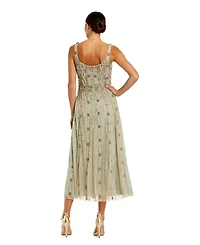 Mac Duggal Petite Embellished Scoop Neck Mesh Midi Dress