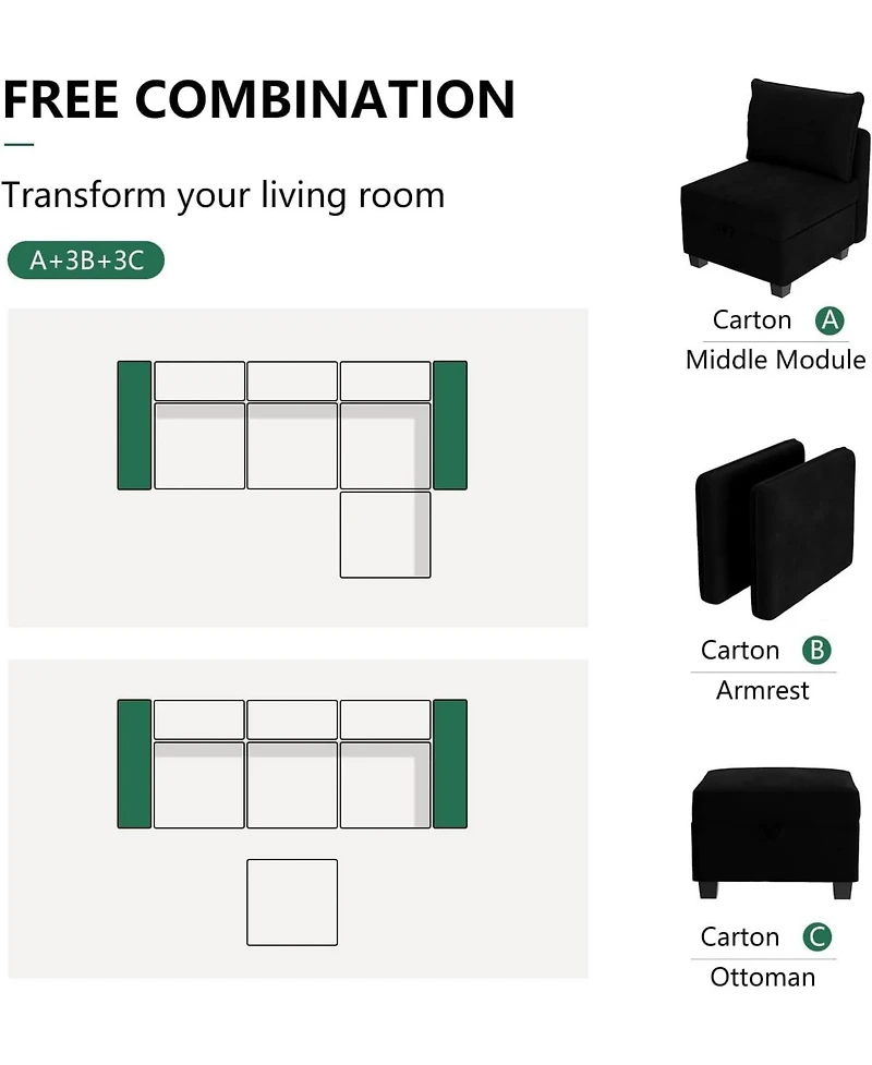 gaomon Modular Sectional Sofa with Storage, Sectional Couch with 1 Ottoman, Upholstered Sleeper Couches for Living Room, High Supportive & Soft Sponge