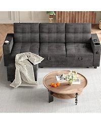 gaomon Couches for Living Room Shaped Sectional Sleeper Sofa with Pull Out Bed, Comfy Sofa Bed with Charging Ports and Storage Armrests