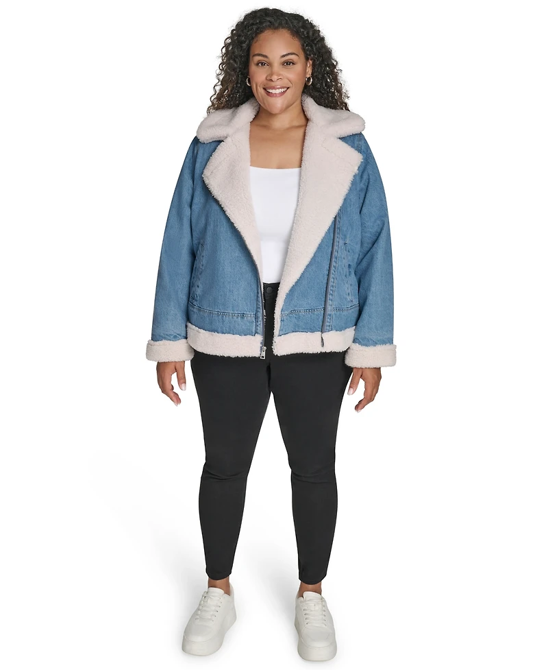 Levi's Plus Denim Laydown Collar Moto Jacket