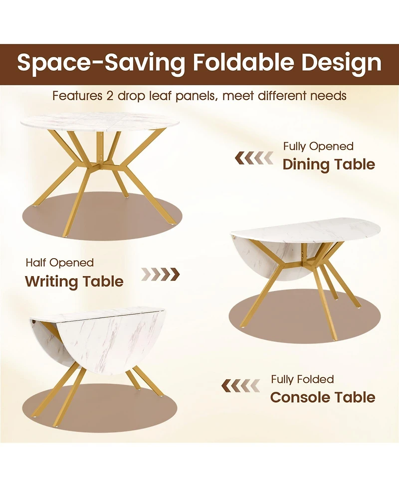 Sugift 47 in Folding Round Dining Table with Drop Leaf Extension