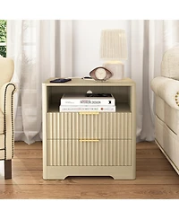 Rainsken Nightstand with Charging Stations and Night Light, 2-Drawer Bedside Table with Open Storage Shelf for Bedroom, Living Room