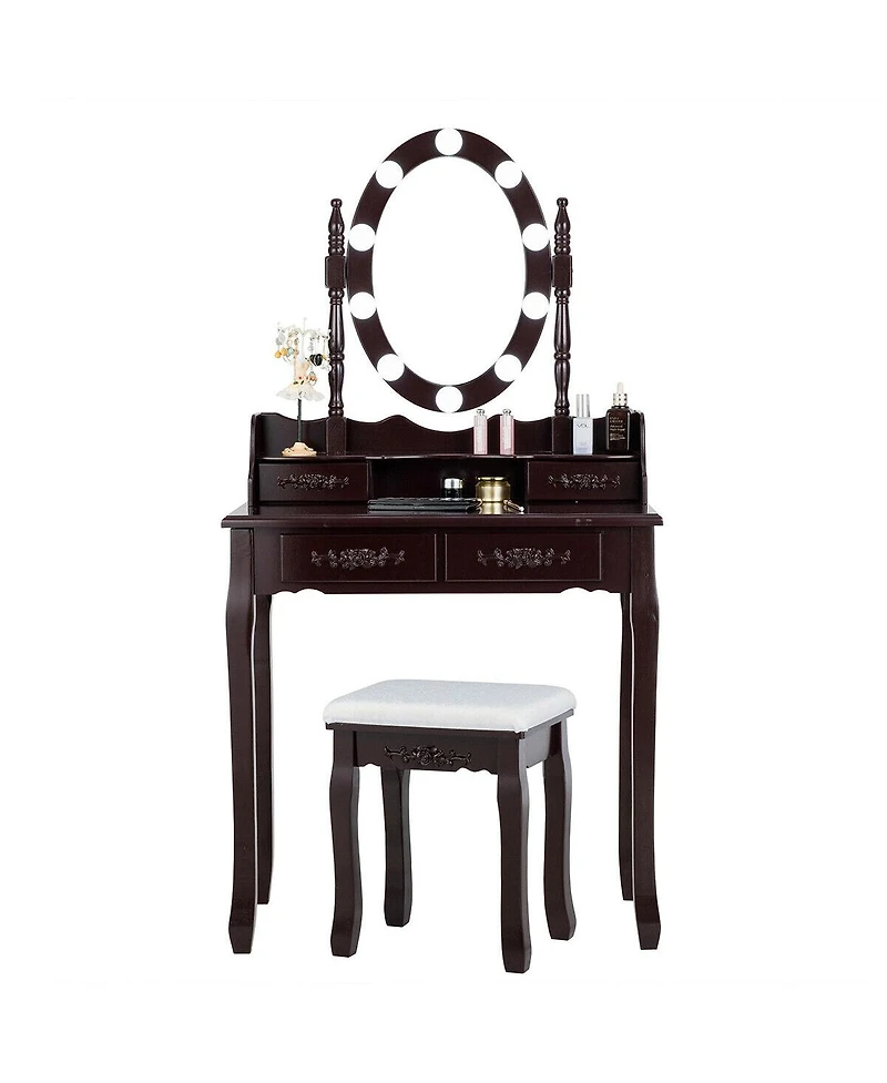 Sugift Makeup Dressing Table with Touch Switch Lighted Mirror and Cushioned Stool