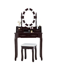 Sugift Makeup Dressing Table with Touch Switch Lighted Mirror and Cushioned Stool