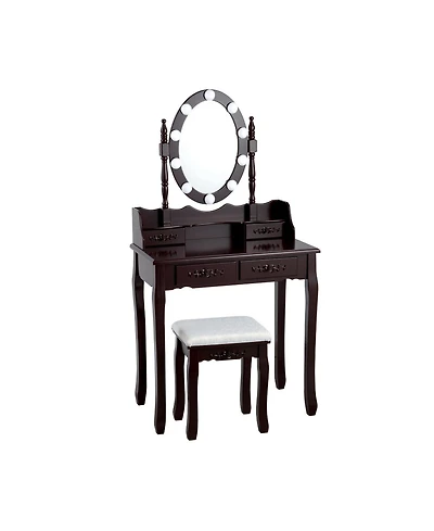 Sugift Makeup Dressing Table with Touch Switch Lighted Mirror and Cushioned Stool