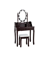 Sugift Makeup Dressing Table with Touch Switch Lighted Mirror and Cushioned Stool