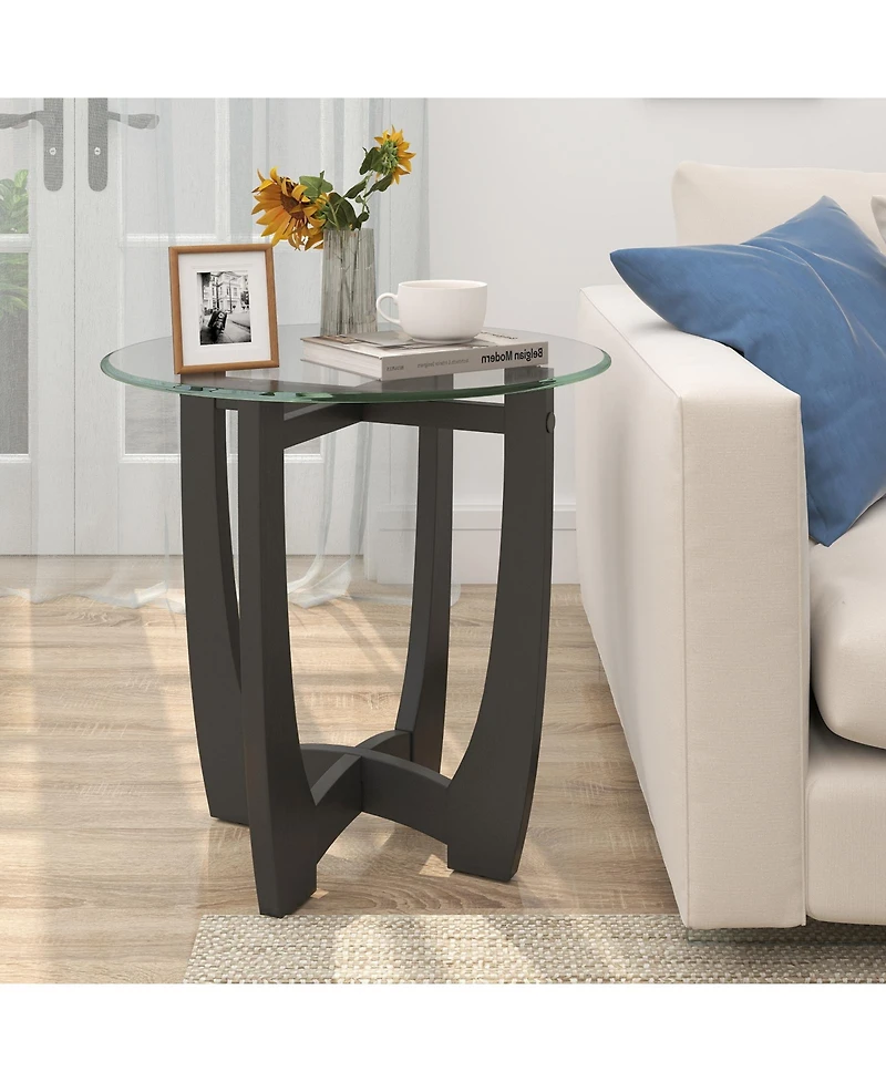 Sugift 23.5 Inch Round End Side Table with Tempered Glass Tabletop