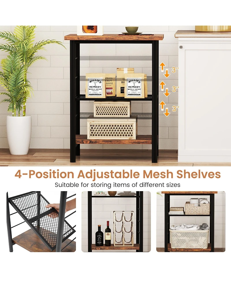 Sugift 3-Tier End Table Space-Saving Nightstand Industrial Bedside Table for Living Room Bedroom-Rustic