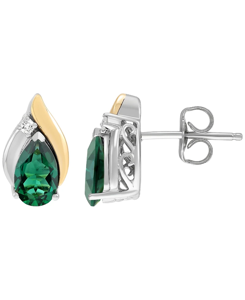 Macy's Created Emerald (1-1/3 ct. t.w.) and Created White Sapphire (1/20 ct. t.w.) Stud Earrings in 14k Yellow Gold-Plated Sterling Silver