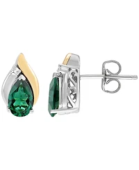 Macy's Created Emerald (1-1/3 ct. t.w.) and Created White Sapphire (1/20 ct. t.w.) Stud Earrings in 14k Yellow Gold-Plated Sterling Silver