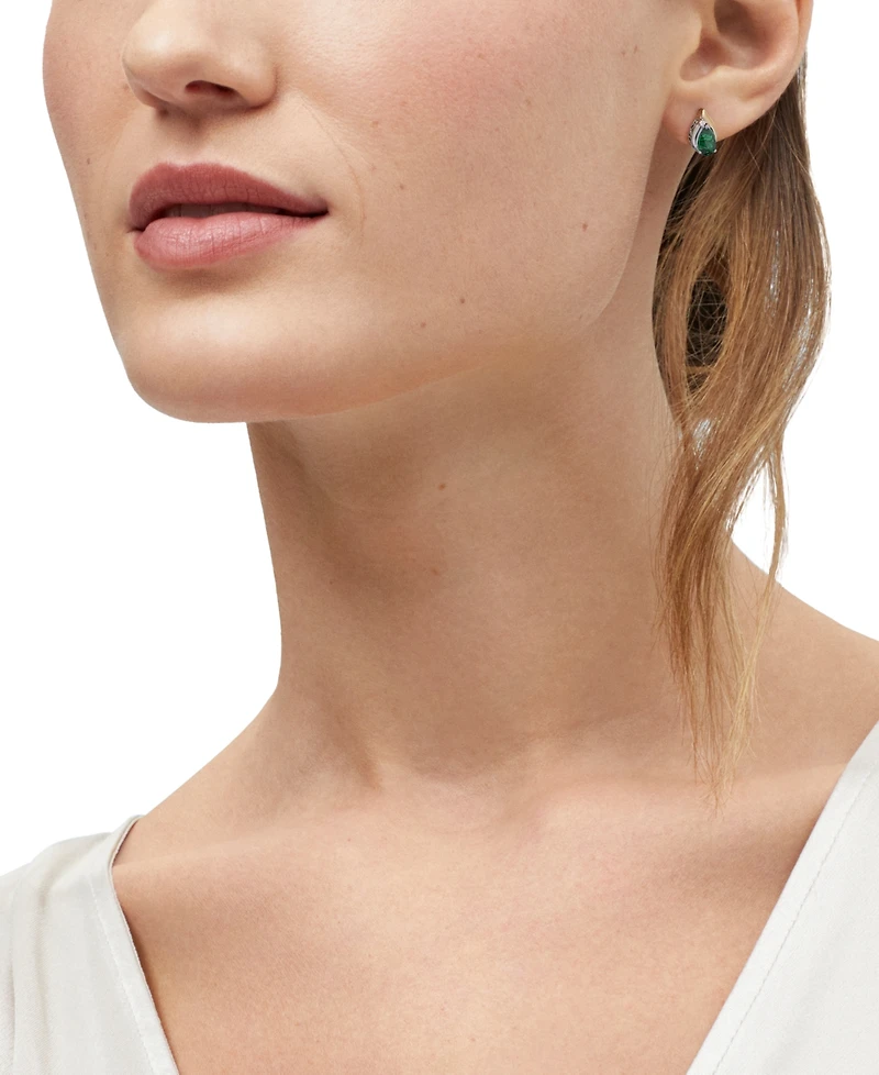 Macy's Created Emerald (1-1/3 ct. t.w.) and Created White Sapphire (1/20 ct. t.w.) Stud Earrings in 14k Yellow Gold-Plated Sterling Silver