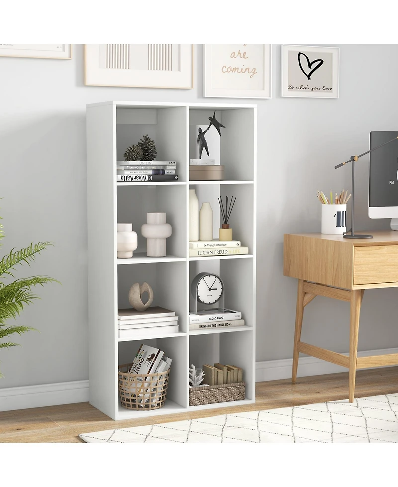 Gouun 8-Cube Bookshelf with Reinforced Crossbar and Back Guardrail, 27.5 x 13 x 54