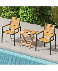 Gouun Portable Folding Acacia Wood Patio Side Table Set of 2