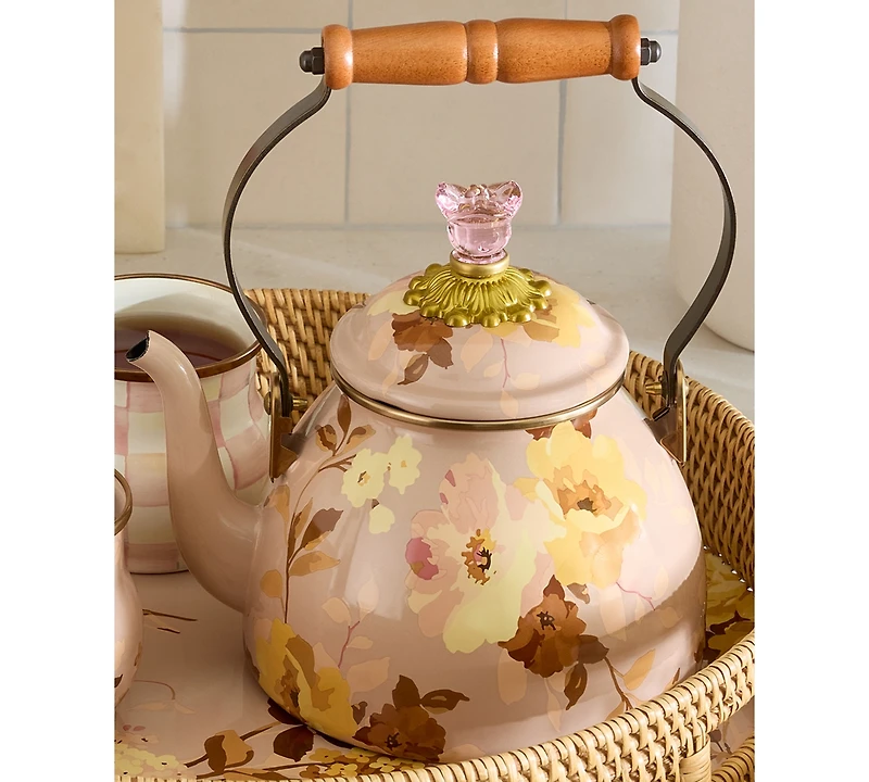 MacKenzie-Childs Wild Rose Mauve 2-Quart Tea Kettle