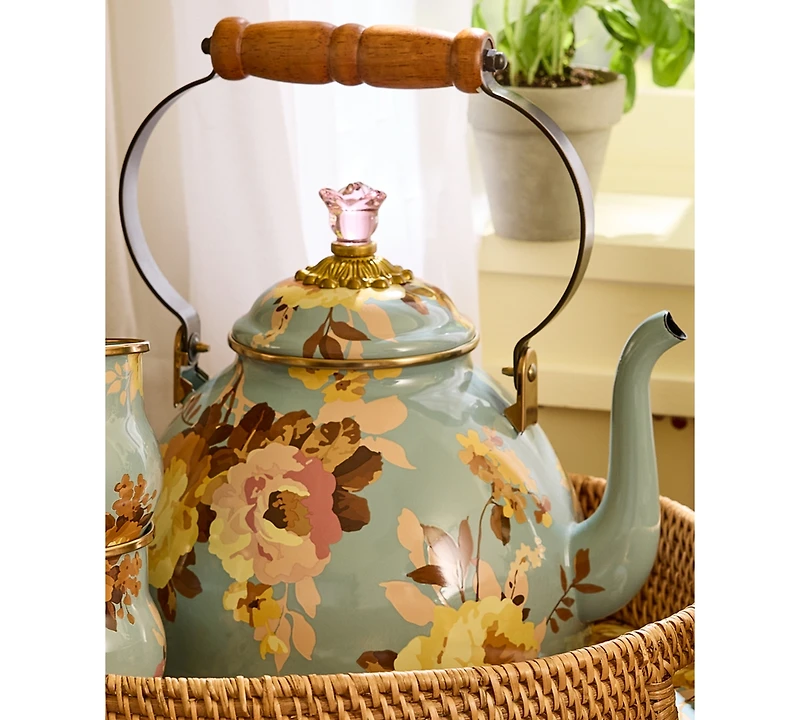 MacKenzie-Childs Wild Rose Slate 3-Quart Tea Kettle