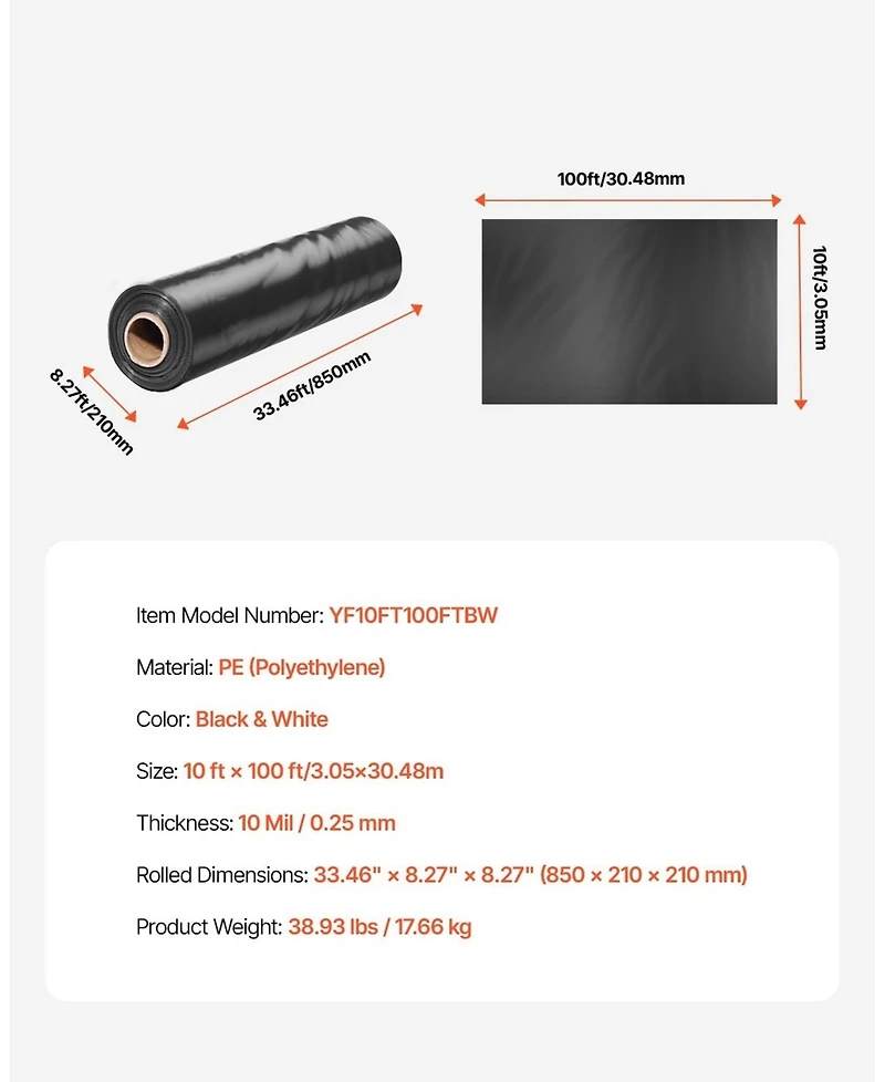 Sugift 10 Mil Plastic Sheeting, 10' x 100', Heavy Duty for Vapor Barrier and Drop Cloth