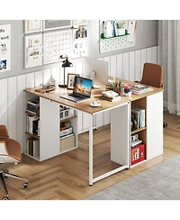 Sugift 45 in Computer Desk with Five Storage Compartments and Metal Frame