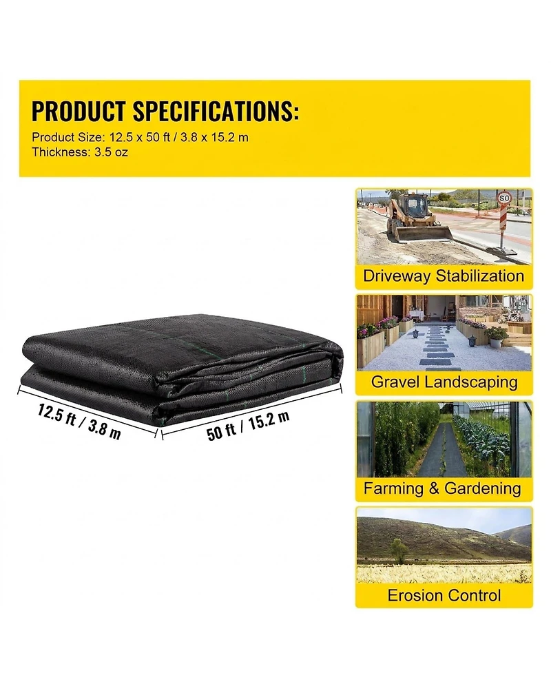 Sugift Geotextile Fabric, 12.5 x 50 ft, Heavy Duty Driveway Drain Cloth