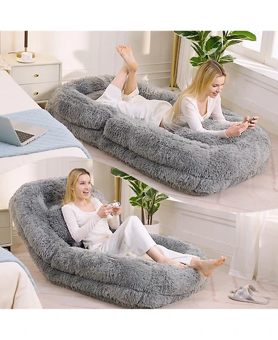 Rainsken Plush Fabric Human Dog Bed, 5-Position Foldable Lounger, Lazy Sofa Bed with Comfy Pillow, Floor Chair for Living Room, Bedroom